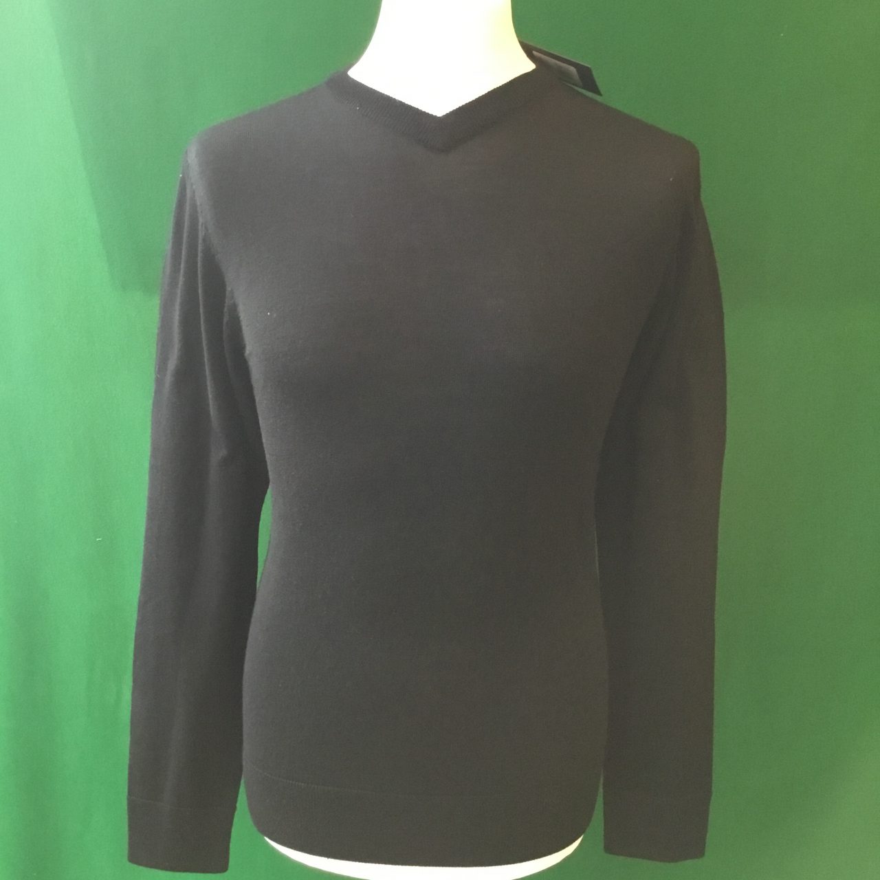 Mens Dunning Player Merino Wool V-Neck Black Sweater - Small 36-38"