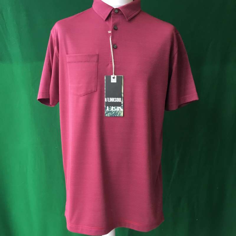Mens Linksoul Martin Stripe Short Sleeve Currant Golf Polo - Large - 44" Chest