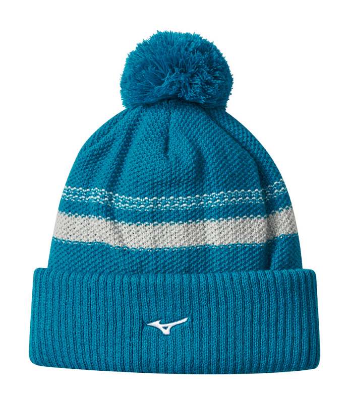Mizuno 2021 Breath Thermo Knit Golf Pom Pom Beanie Hat - Enamel Blue